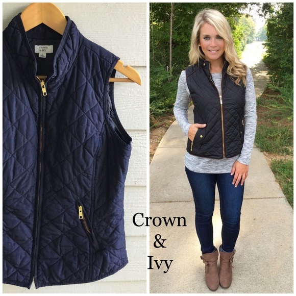 crown & ivy Jackets & Blazers - Navy Lightweight quilted puffer vest